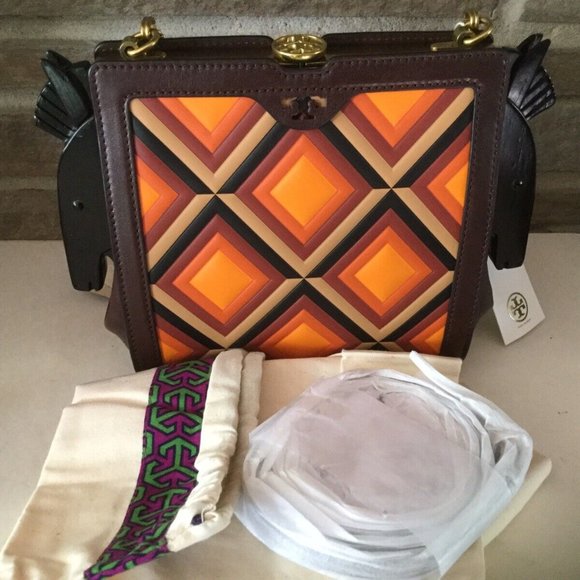 Collectible Tory Burch Horse Frame Leather Clutch Cross Body Bag Purse Rare New - Picture 4 of 7